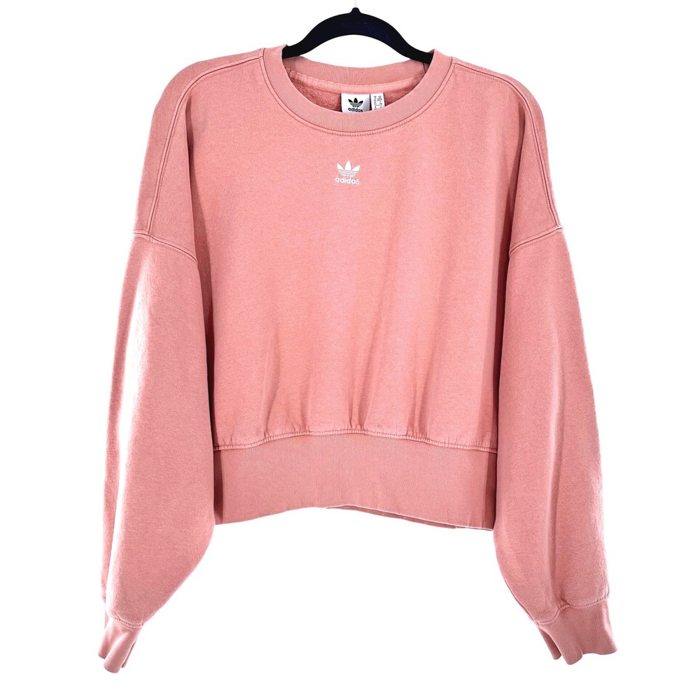 Adidas Originals Women XS Peach Pink Cropped Trefoil Crewneck Sweatshirt